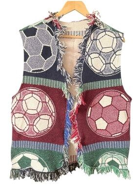 Fringed Soccer Ball Vest Upcycled Blanket Throw